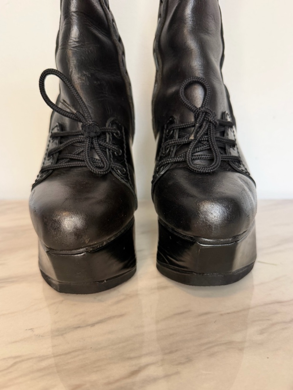 Acne Studios Pixel Platform  Boots Black Leather Lace Up Chunky Heel Women 37 - Picture 5 of 13